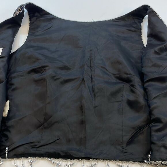 Cachet Metallic Brocade Sleeveless Top Beaded Hem Navy Silver Women’s Sz 14 - Picture 6 of 6